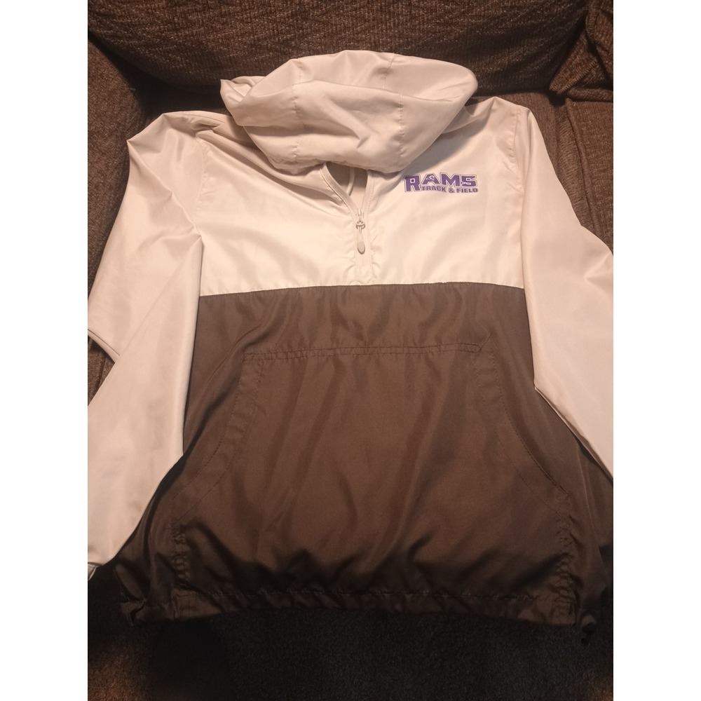 Men's XS Nylon Pullover Windbreaker Jacket with Pockets.Tan & Dark Green Color